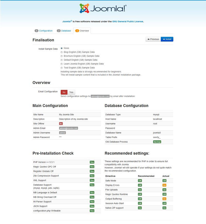 Joomla Setup Overview