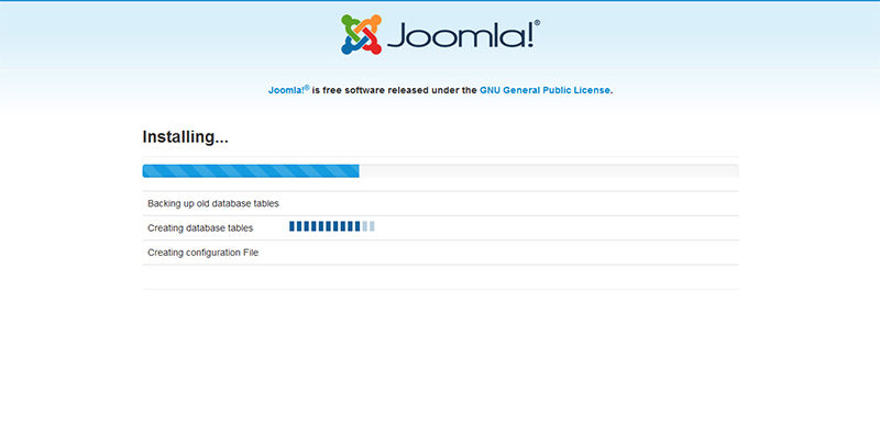 Joomla Installation in progress