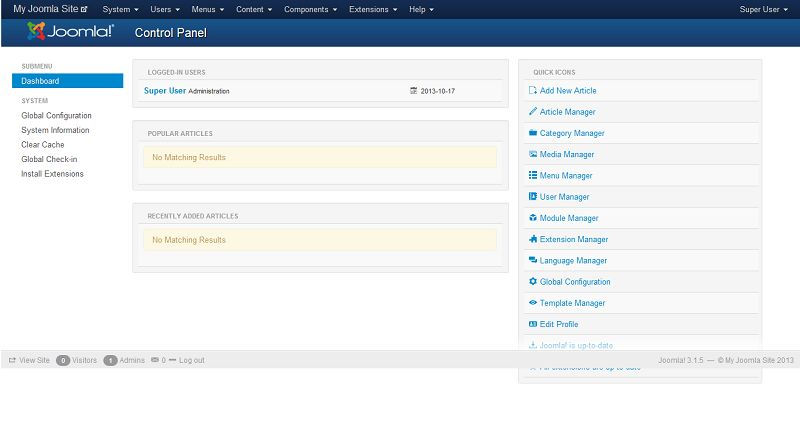 Joomla backend panel