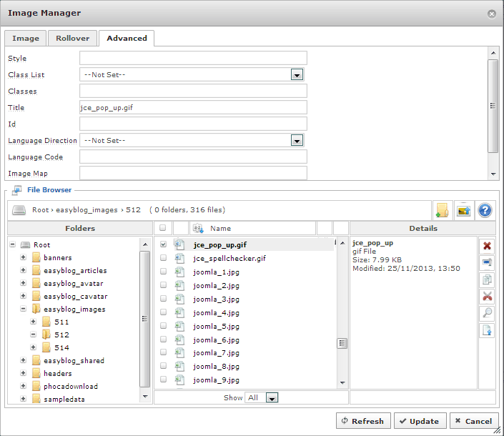 Joomla JCE advanced image management