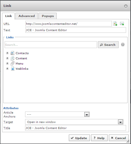 Joomla JCE link management