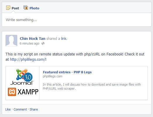 Facebook auto update with cURL