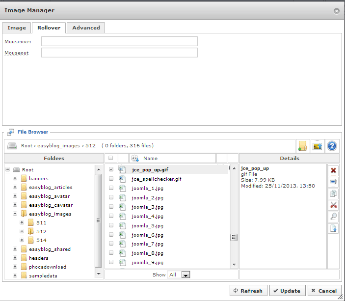 Joomla JCE image rollover